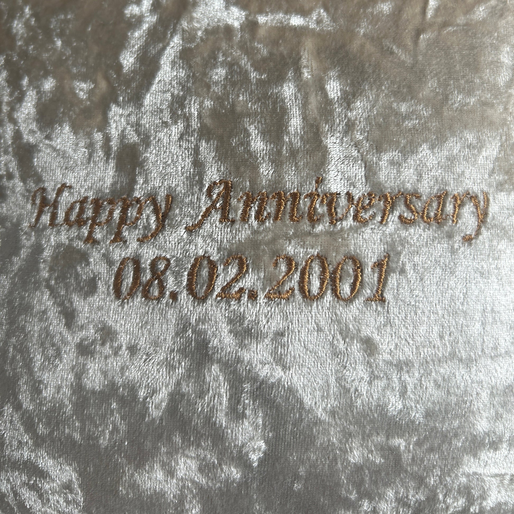 Happy Anniversary Luxury Velvet  Mini Cushion Gift Set Box text