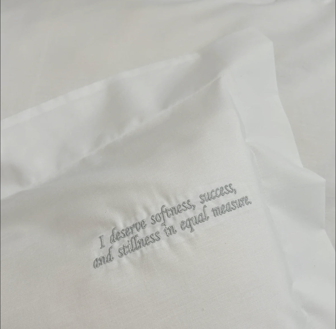 I deserve softness, success White Oxford pillowcase set silver set