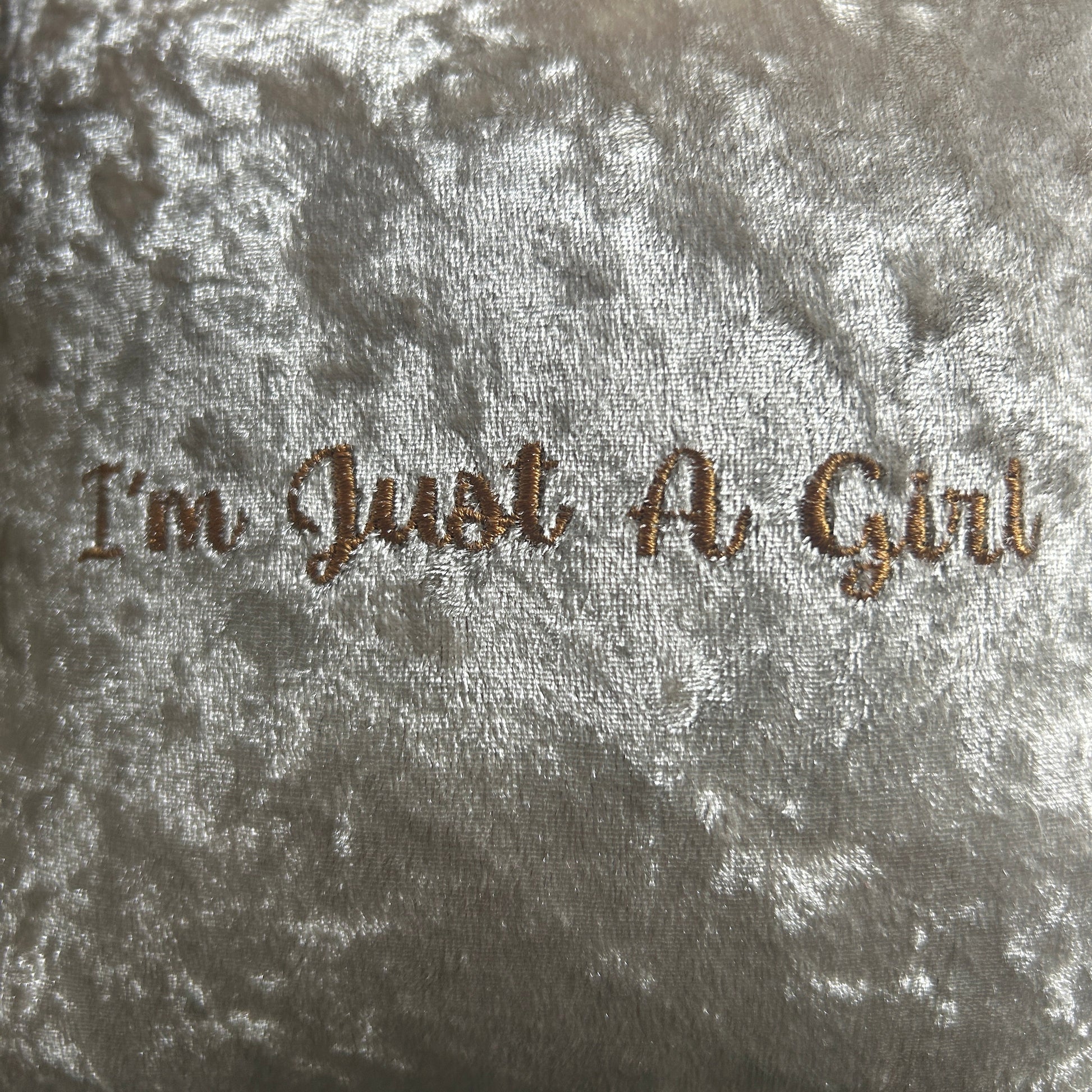 I'm Just A Girl Luxury Velvet  Mini Cushion Gift Set Box close up
