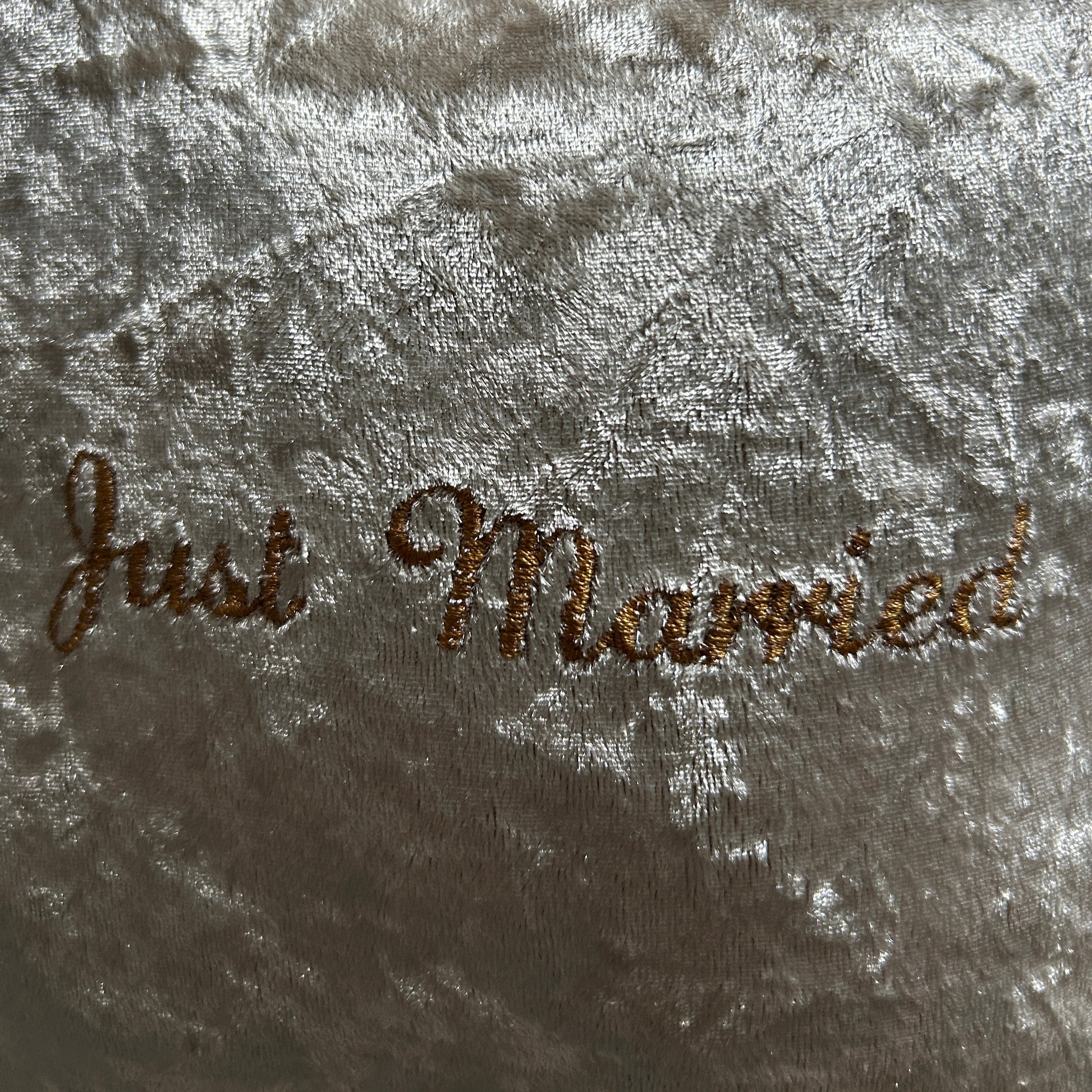 Just Married Luxury Velvet  Mini Cushion Gift Set Box close up