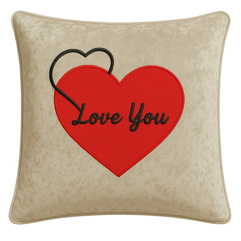 Love You Cushion 3D Puff Heart Champagne Velvet