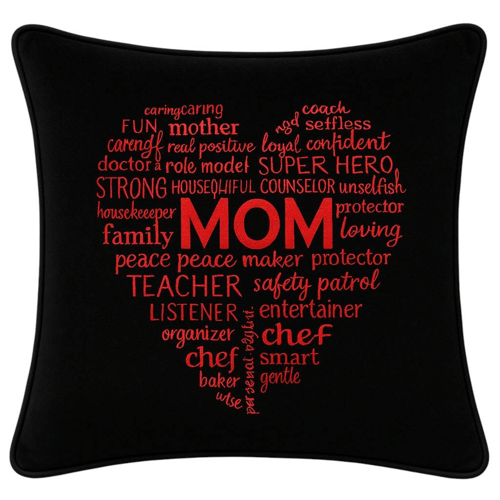 Mom Heart Shape Black Velvet Cushion