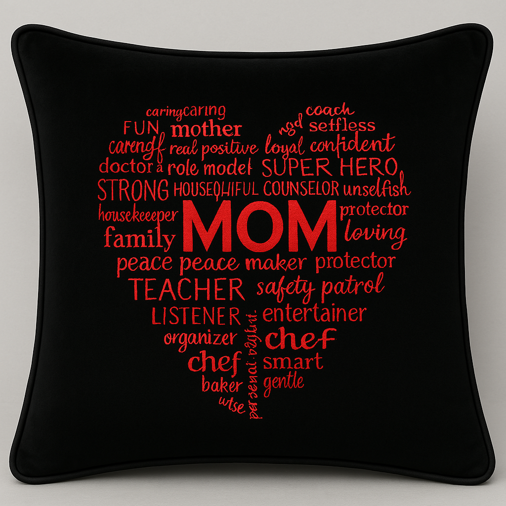Mom Heart Shape Black Velvet Cushion