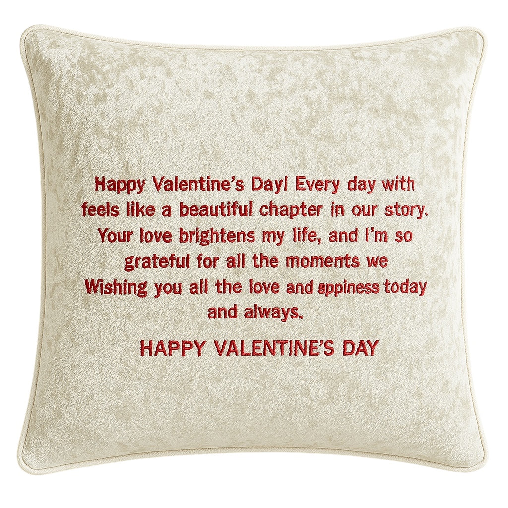 Happy Valentines Day Champagne Velvet Cushion with message