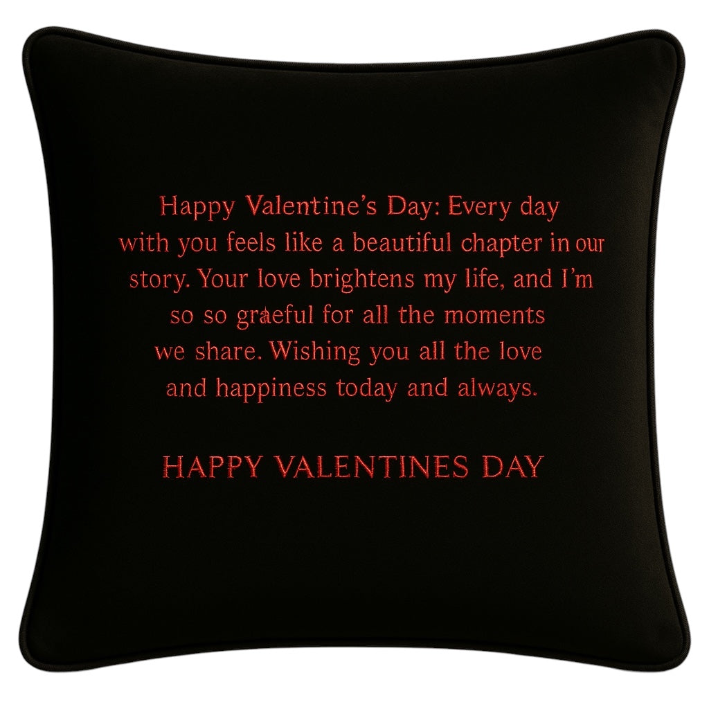 Happy Valentines Day Black Velvet Cushion with message