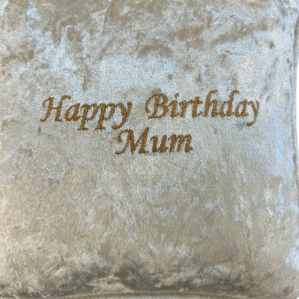 Happy Birthday Mum Mini Velvet Cushion embroidery 