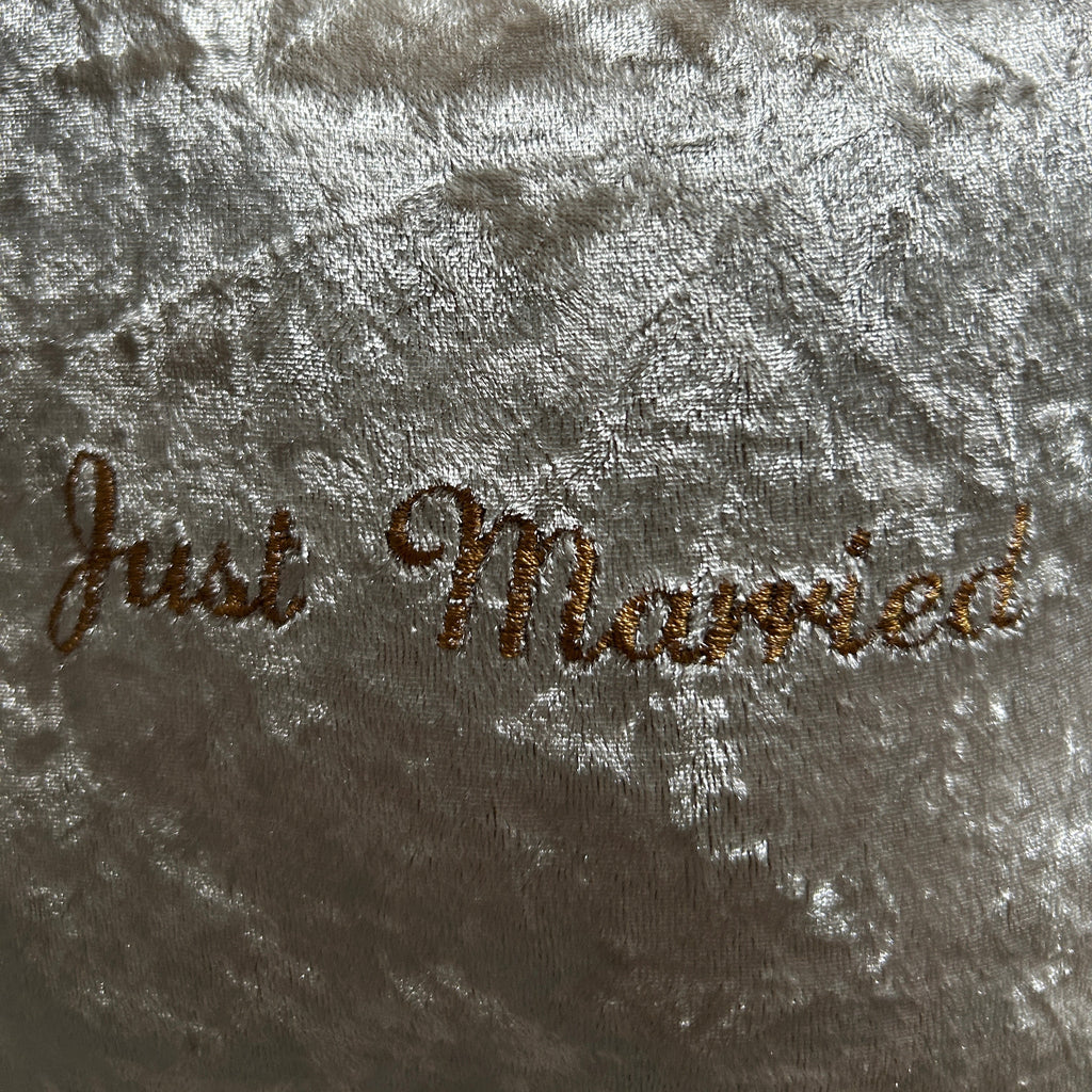 Just Married Luxury Velvet  Mini Cushion Gift Set Box close up 