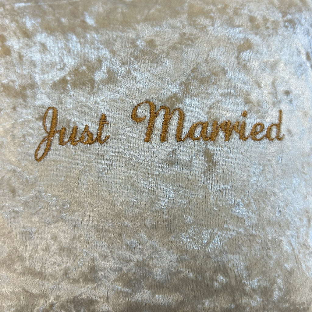 Just Married Mini Velvet Cushion embroidery 