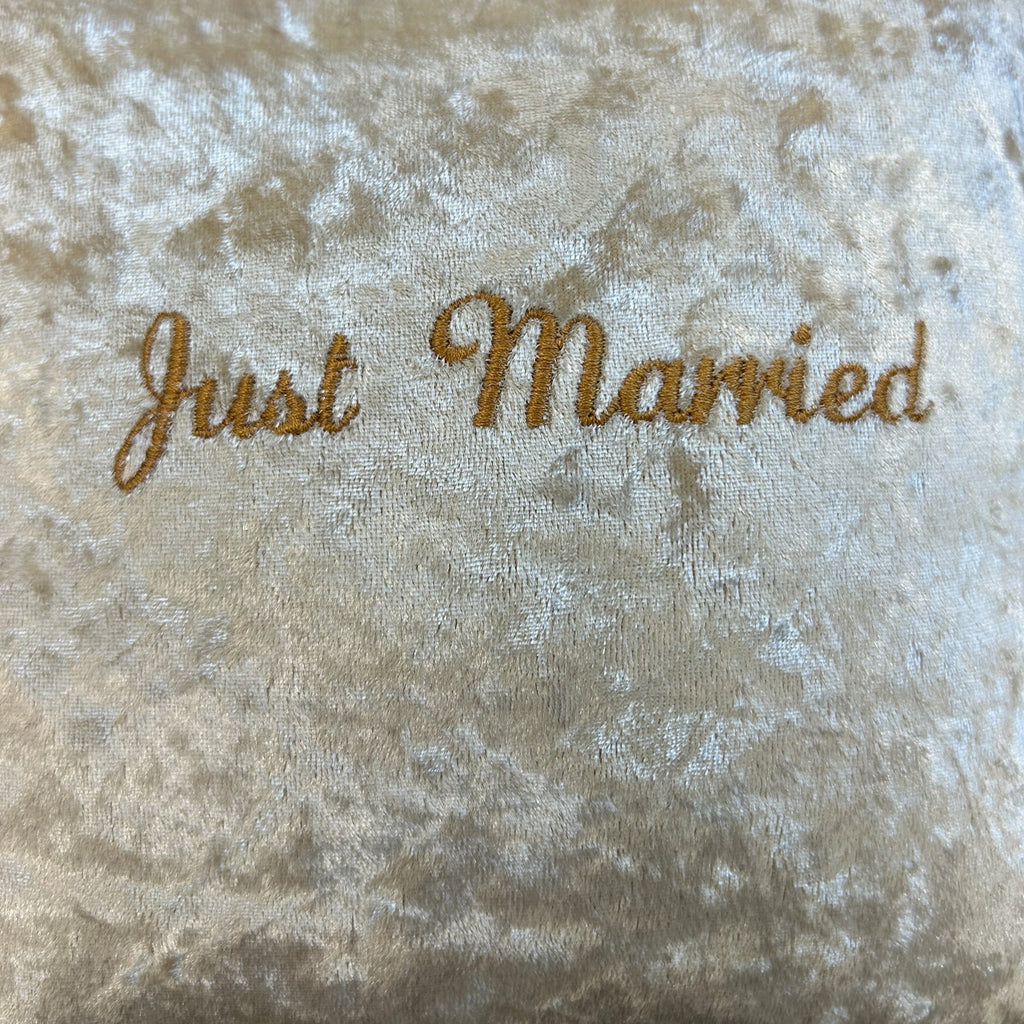 Just Married Mini Velvet Cushion embroidery shot 