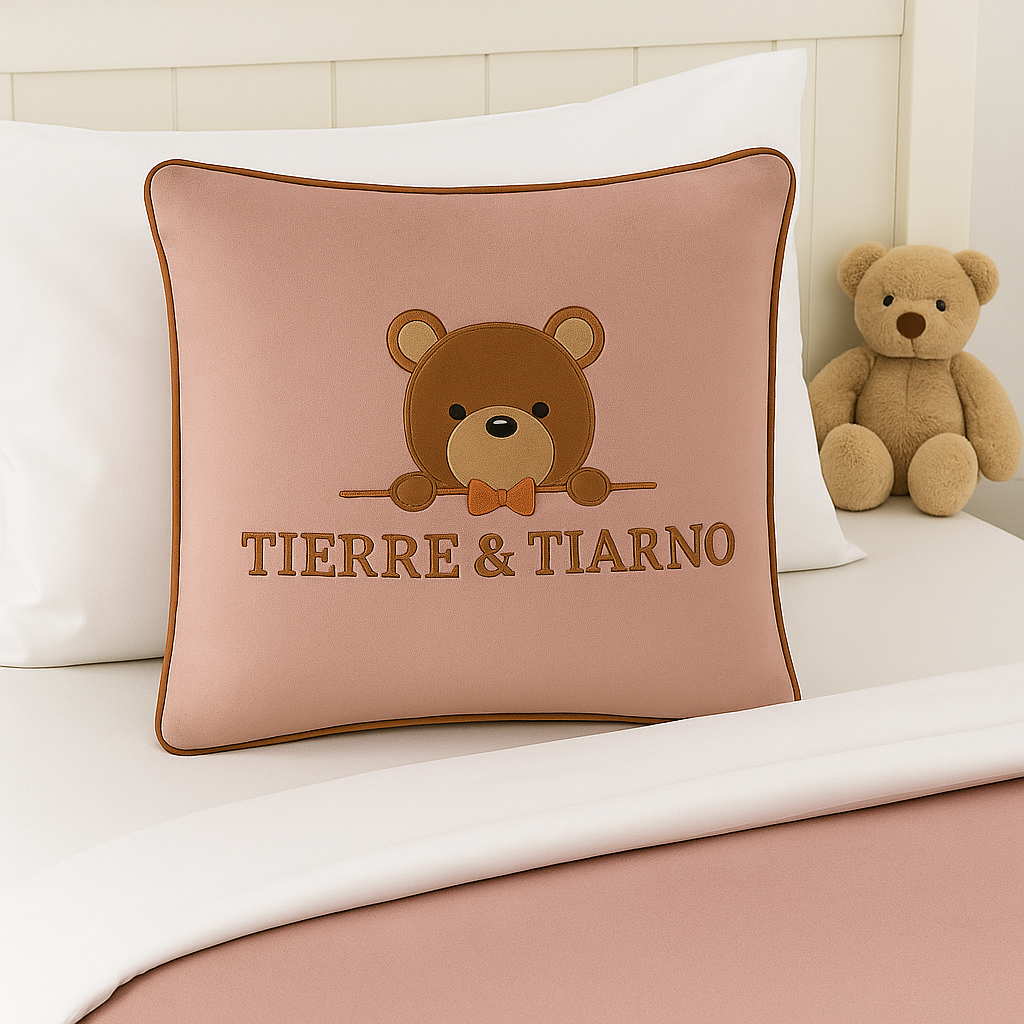 Tierre & Tiarno Signature Pretty Pink Luxury Kids Cushion lifestyle shoot 