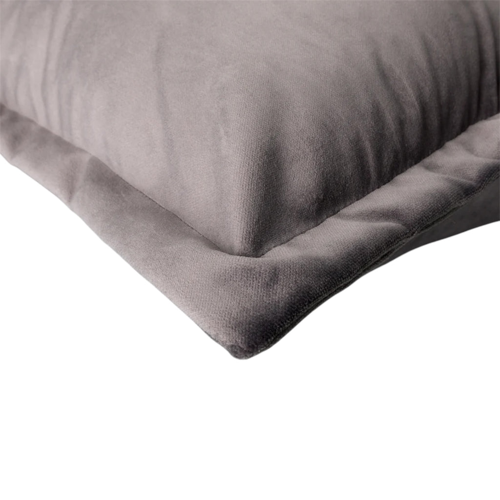 Warm Grey Oxford Velvet Cushion Classic Luxury with Contrast Panel Detailing 2nd image