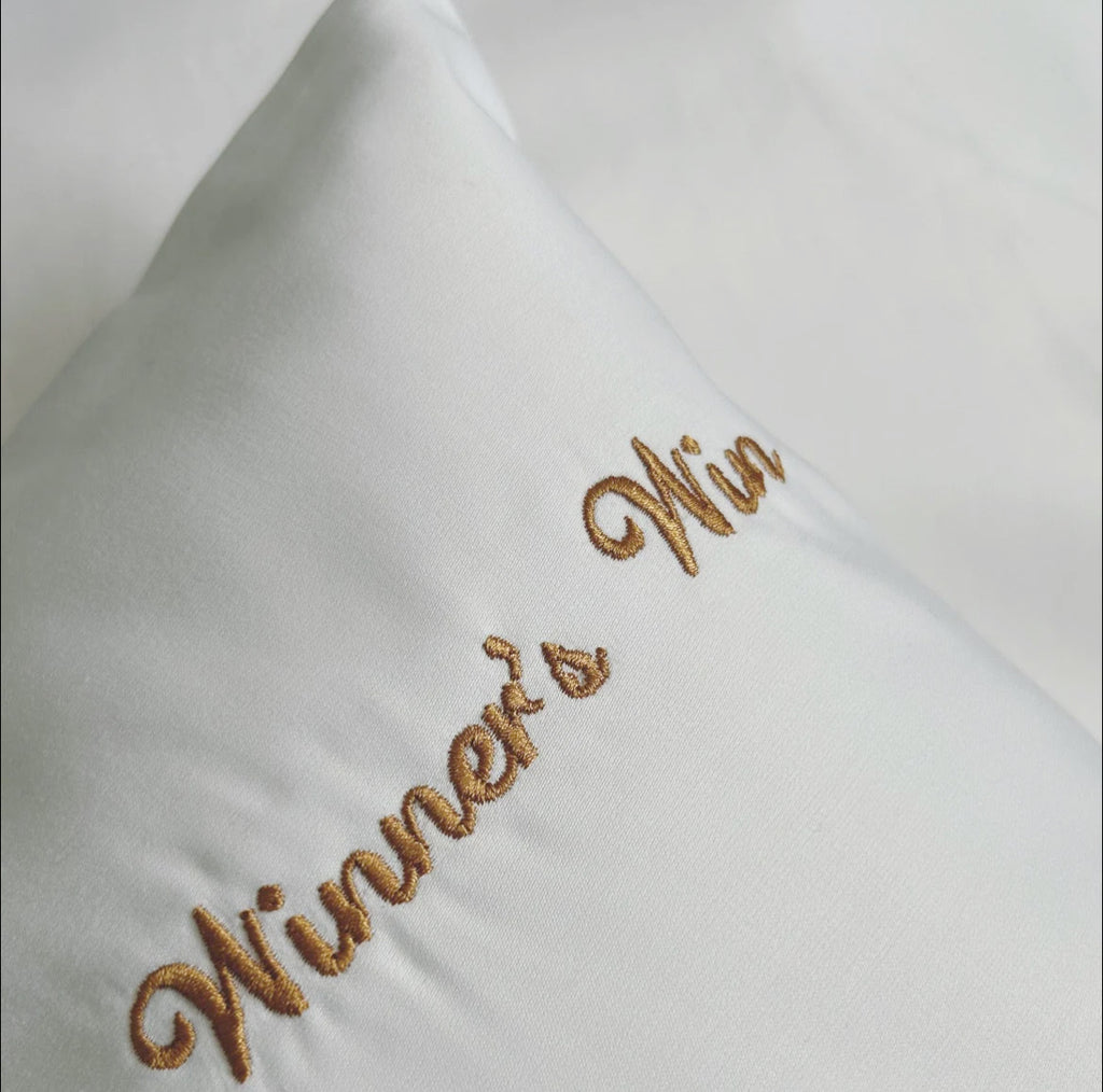 Winners Win White standard pillowcase set white and gold 