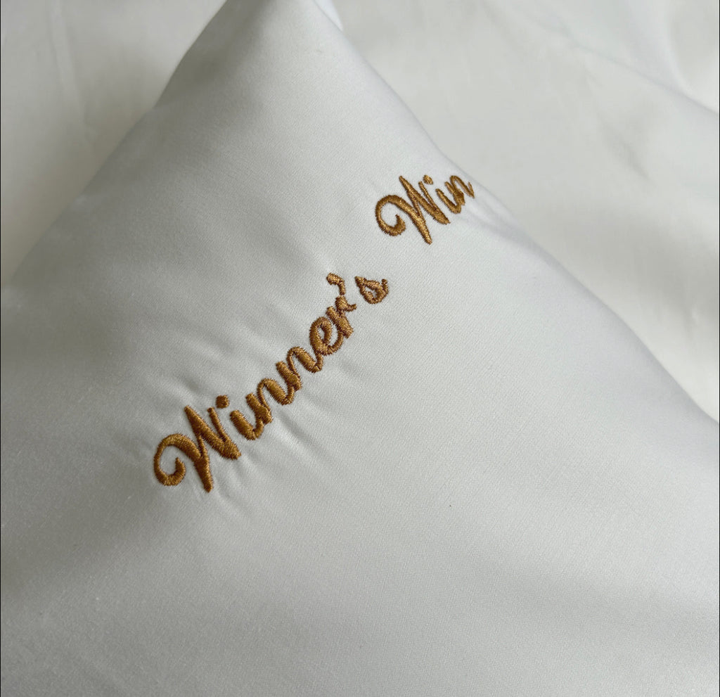 Winners Win White standard pillowcase set white and gold set 
