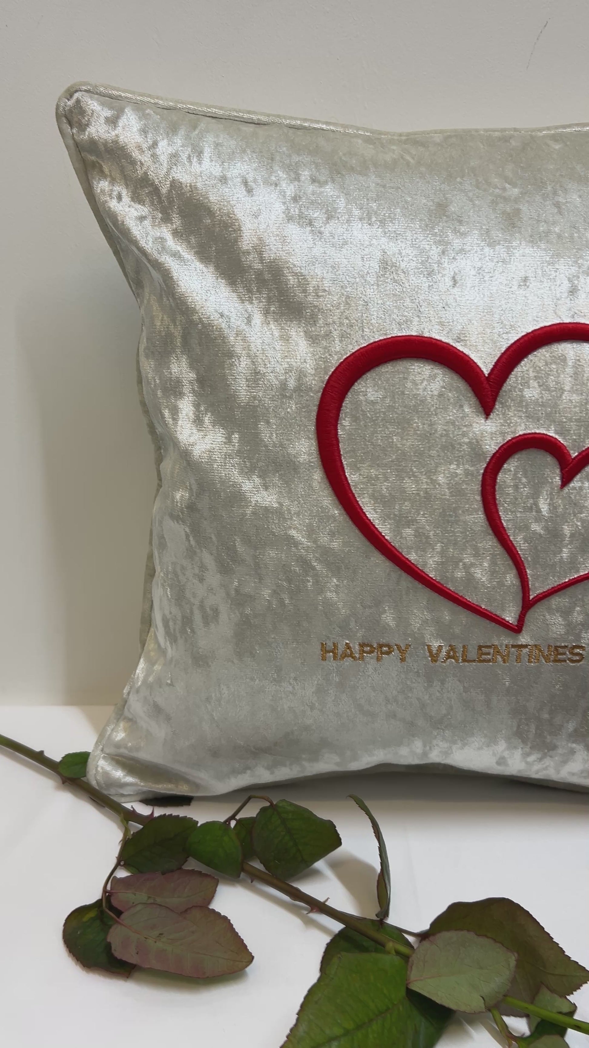 Happy Valentines Day 3D Puff Heart Champagne Velvet Cushion LIMITED EDITION