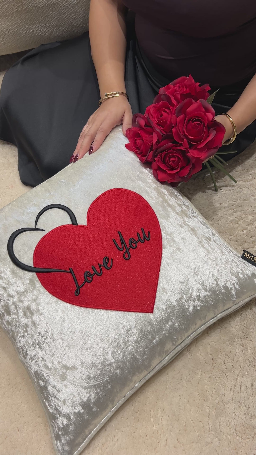 Love You Cushion 3D Puff Heart Champagne Velvet video