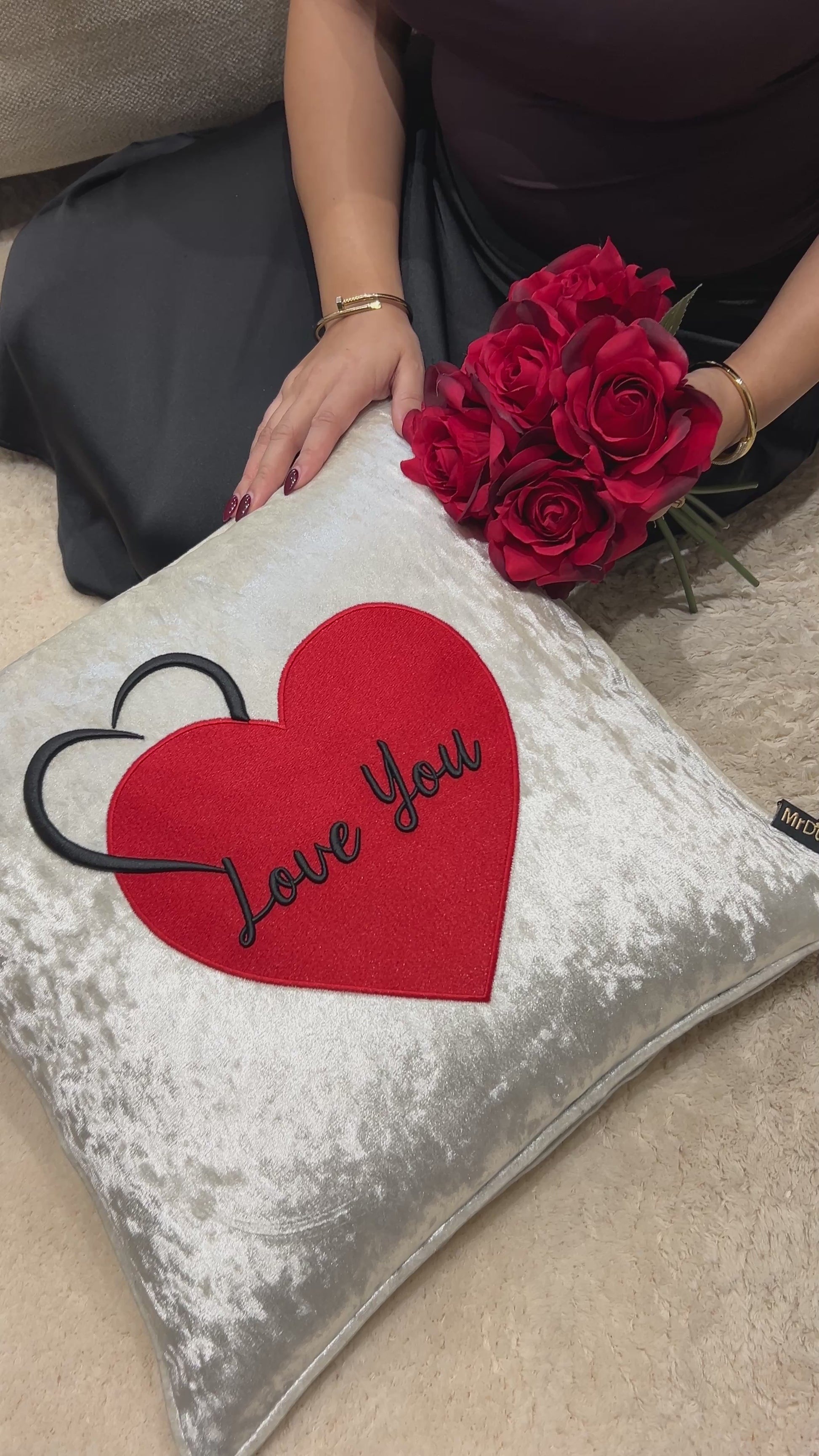Love You Cushion 3D Puff Heart Champagne Velvet video