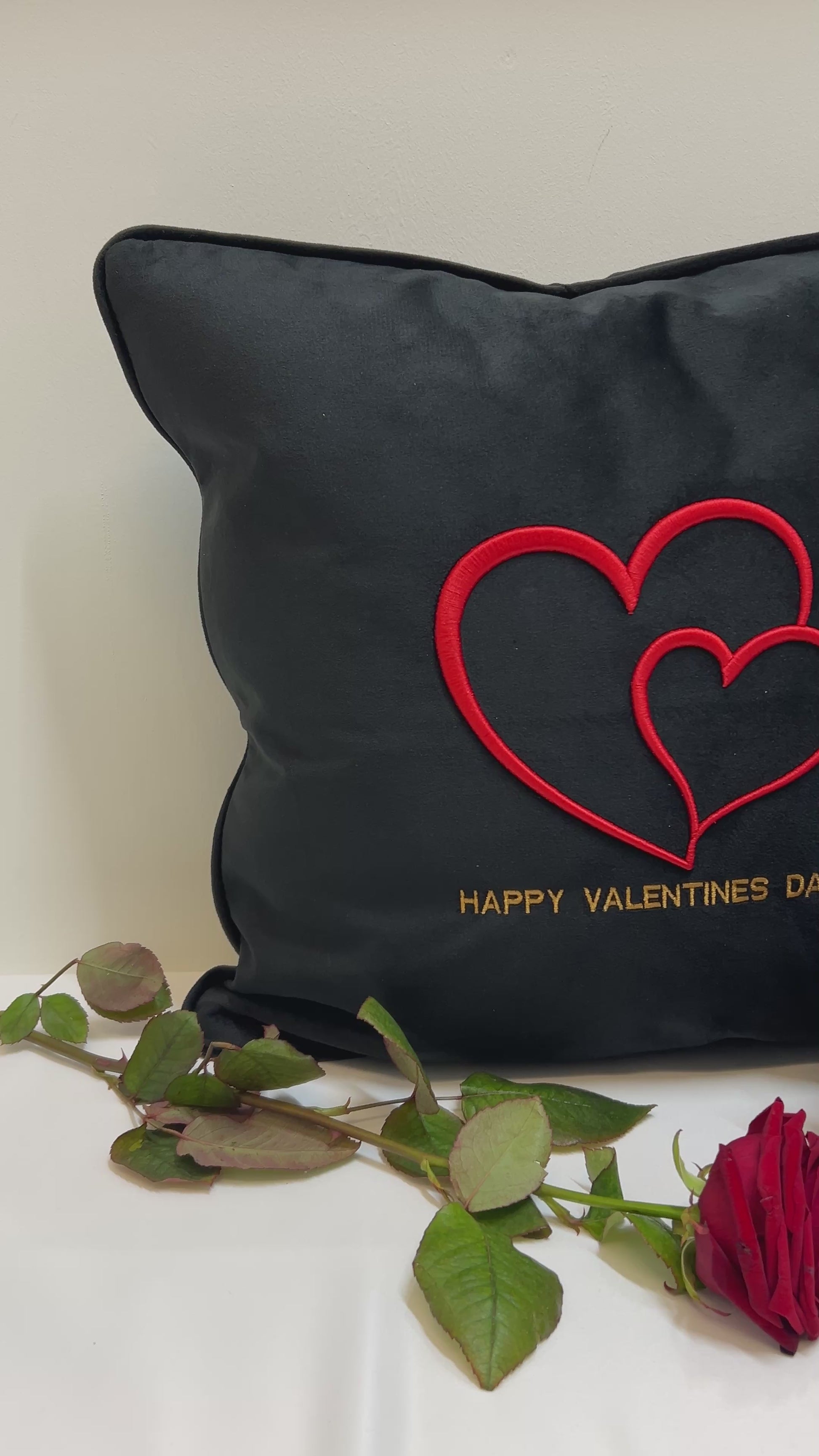 Love in 3D Puff Heart Black Velvet Cushion LIMITED EDITION