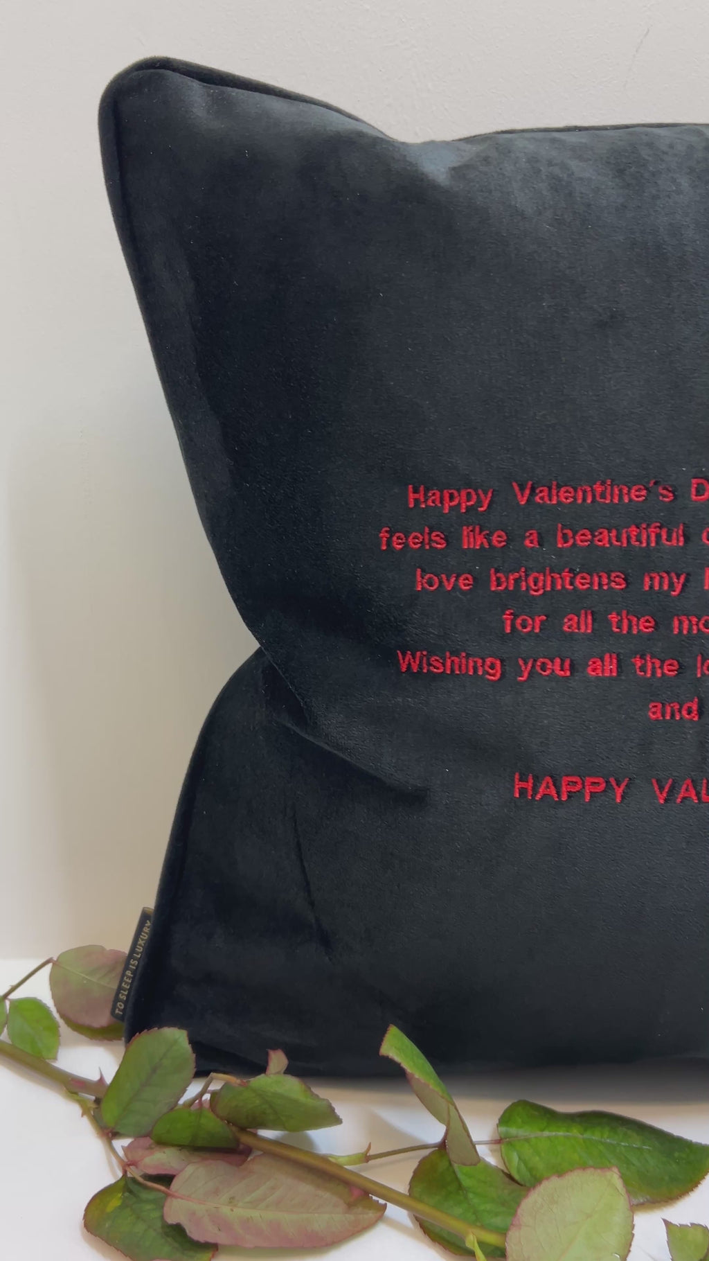 Happy Valentines Day Black Velvet Cushion with message