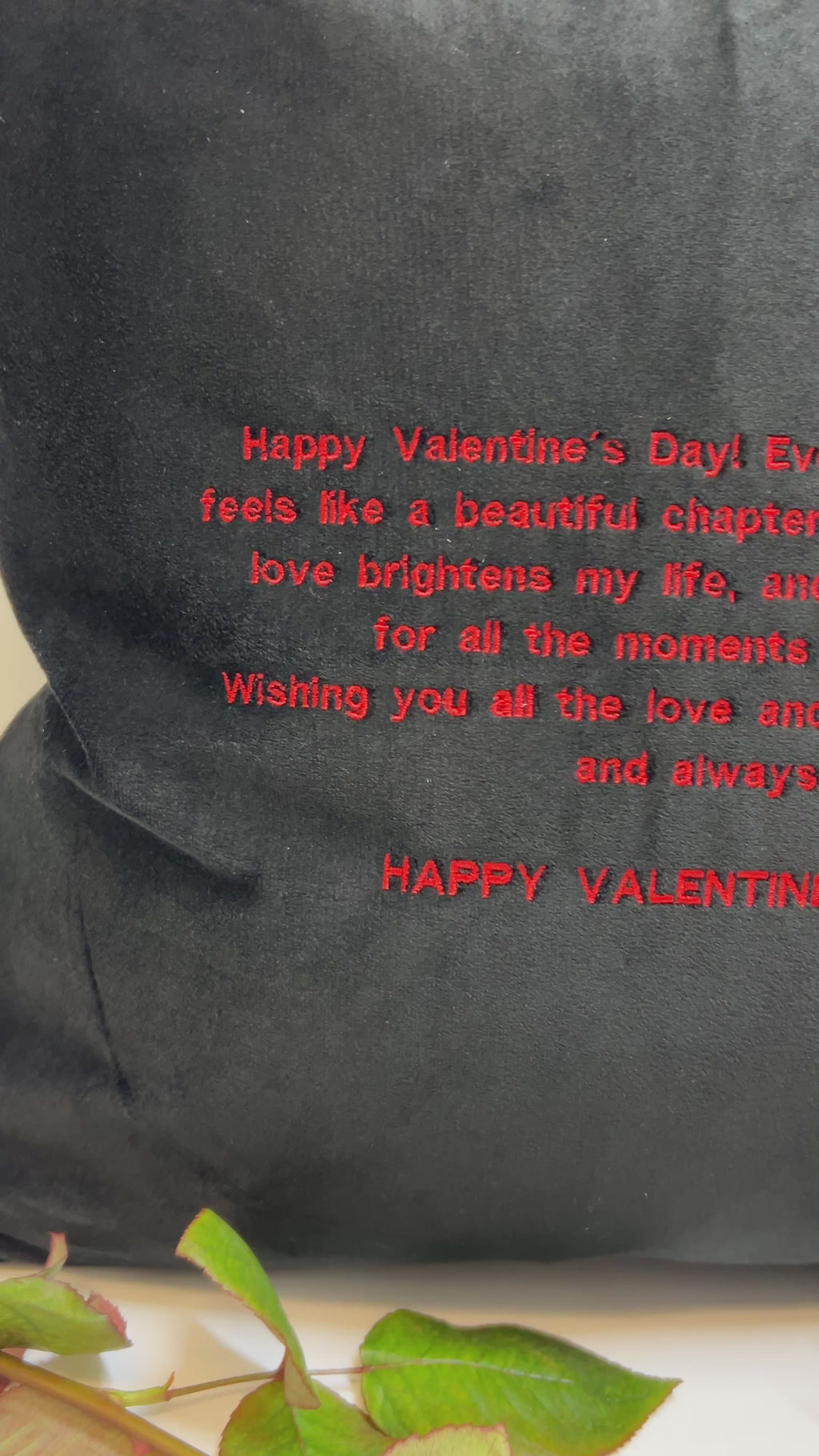 Happy Valentines Day Black Velvet Cushion with message